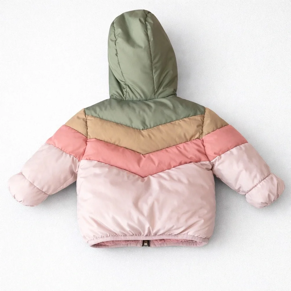 Swiss Tech Baby Girls 12M Colorblock Puffer Jacket Fleece Lined Hooded Snow Cozy